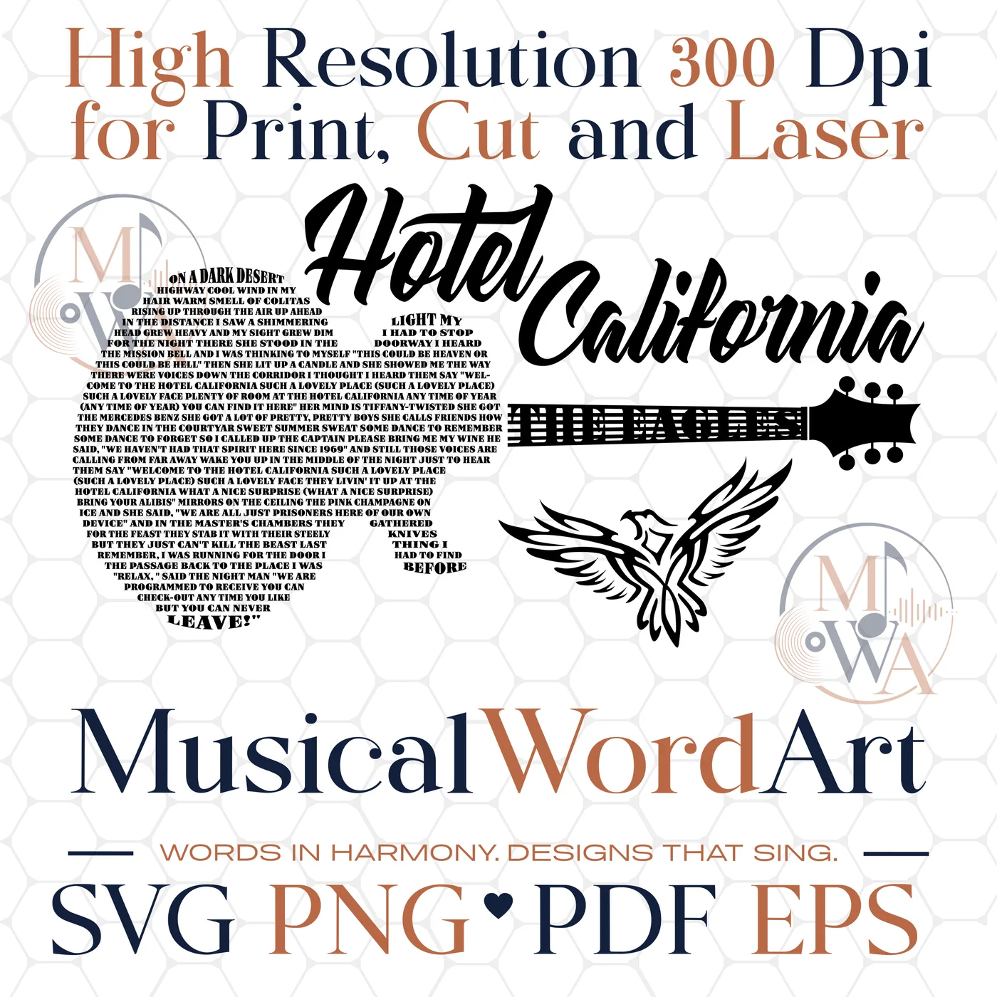 Hotel California by The Eagles musical word art