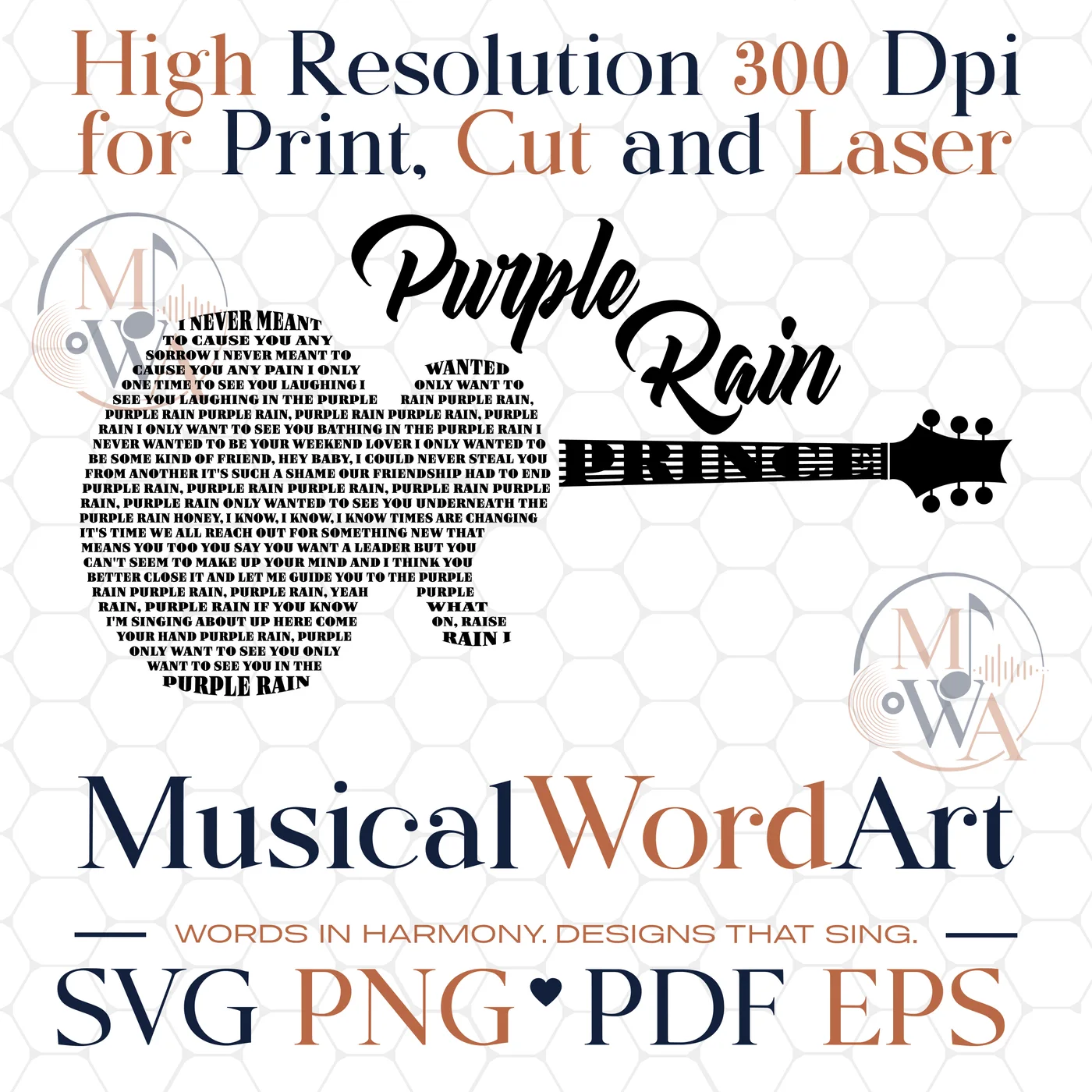 Purple Rain by Prince musical word art