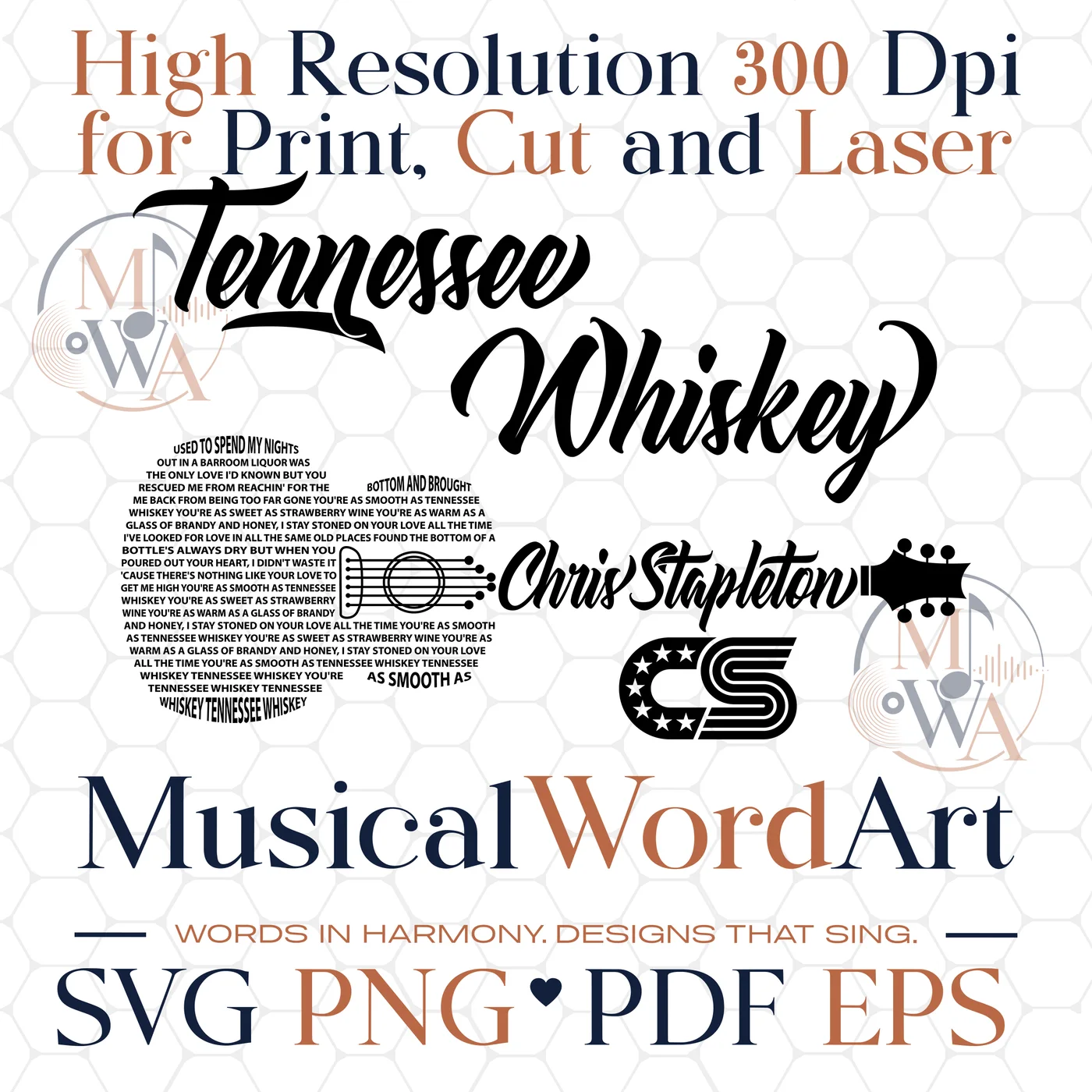 Tennessee Whiskey by Chris Stapleton musical word art